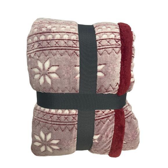 New Berkshire Textured VelvetSoft Reverse Fluffie Throw Blanket Red 60" x 70" - Picture 2 of 4